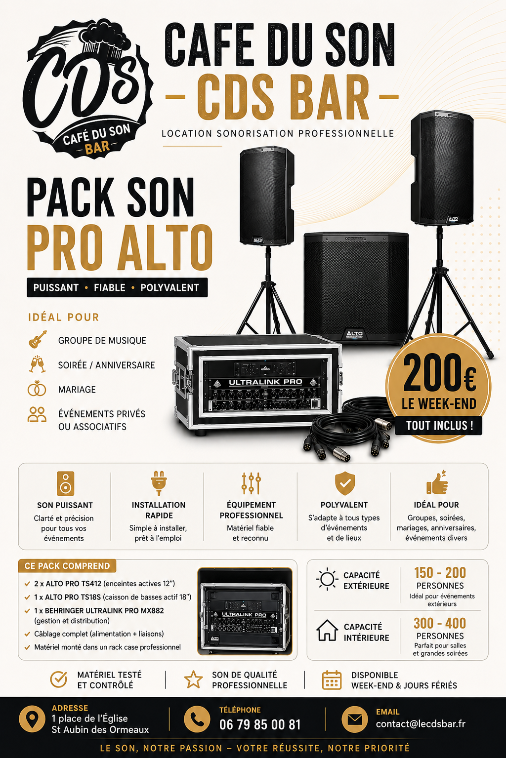 Pack Son Pro Alto avec enceintes, caisson et rack